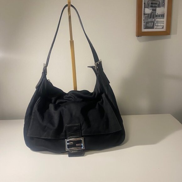 Vintage Fendi Mama Forever Baguette Neoprene FF Buckle Black Shoulder Bag W/COA - Picture 1 of 16